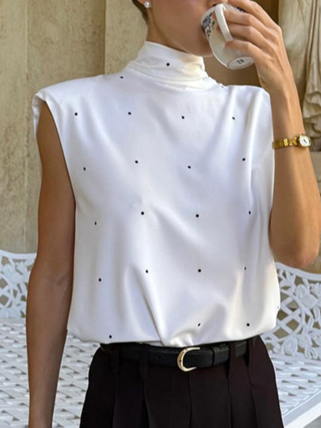 Polka Dot High Neck Tank 2c188bef-81a5-48b8-bf84-a35b192eff34-Max