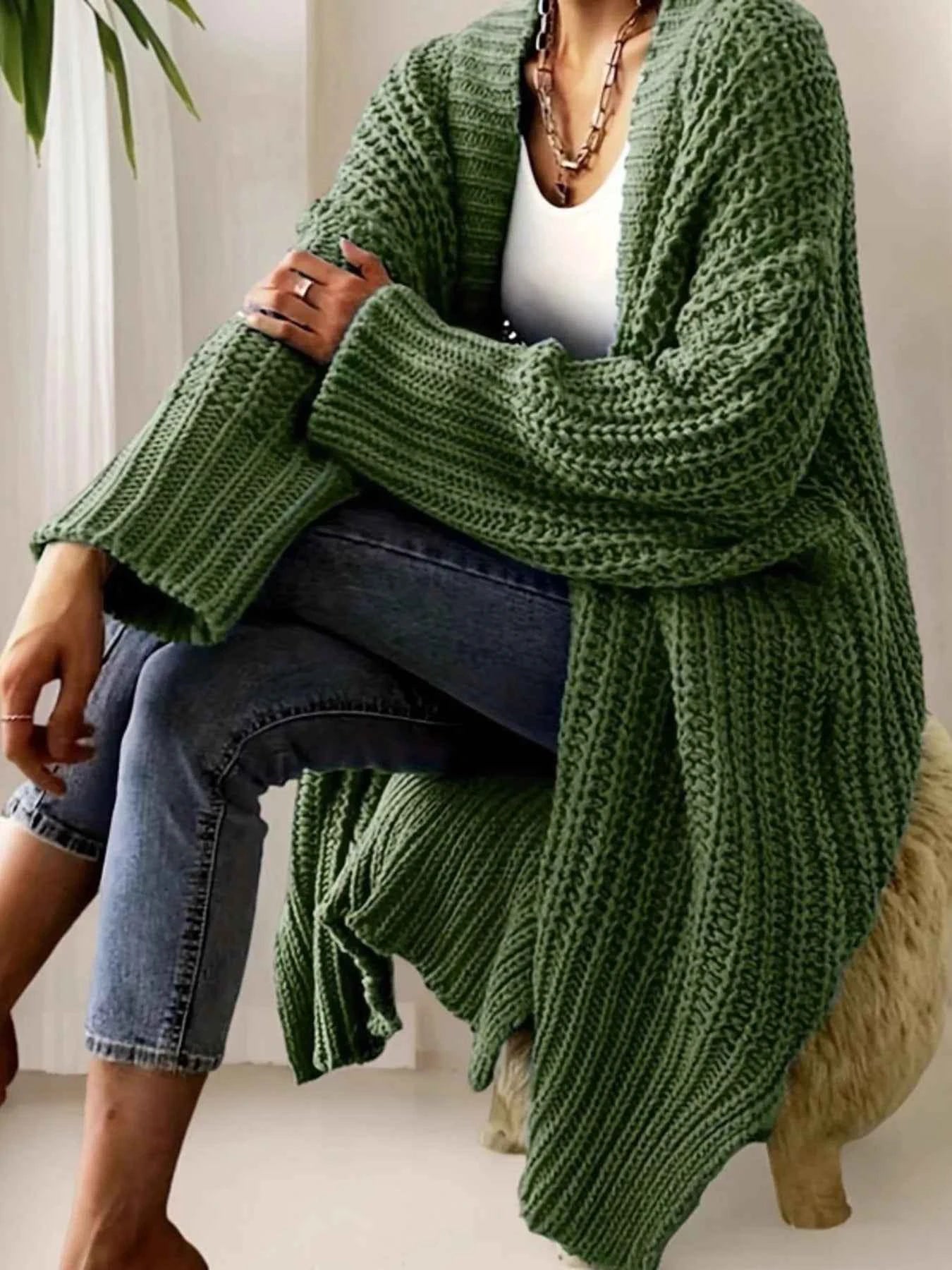 Chunky Knit Open Front Cardigan Green 2c1a6751f3764cf7abc9d22560612c32-Max-Origin
