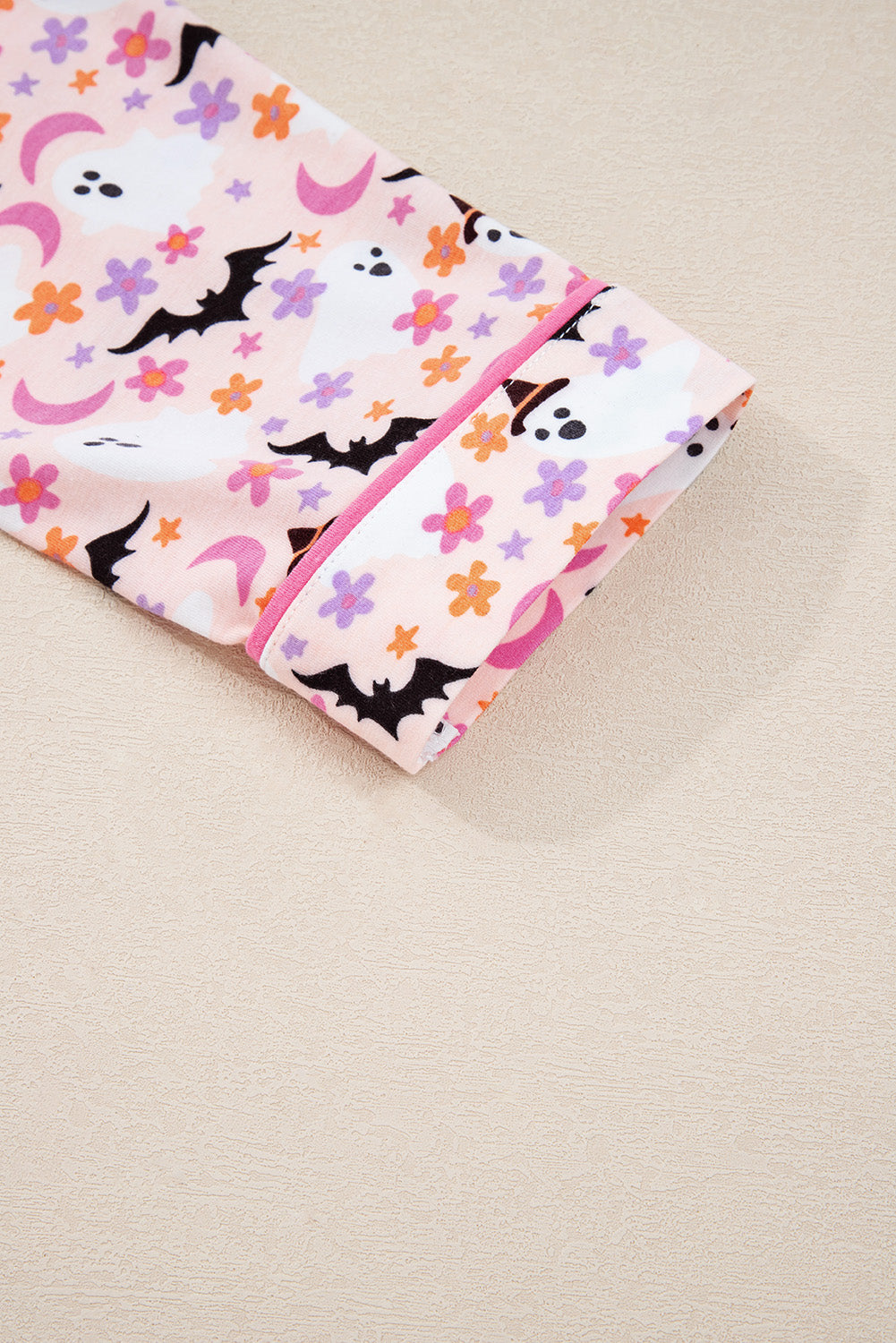 Pink Cute Floral Halloween Ghost Print Long Pajama Set 2c1c3919b8392c78