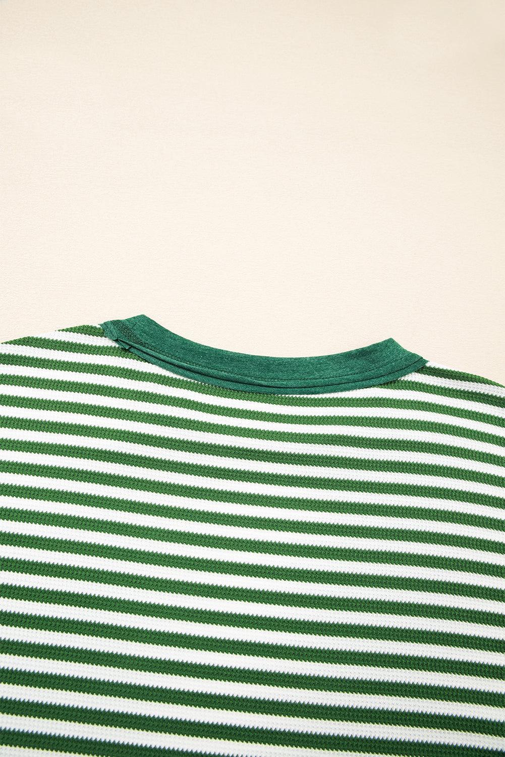 Green Stripe Exposed Seam Patchwork Plus Size Thermal Waffle Top 2c24283fba2dd9ee