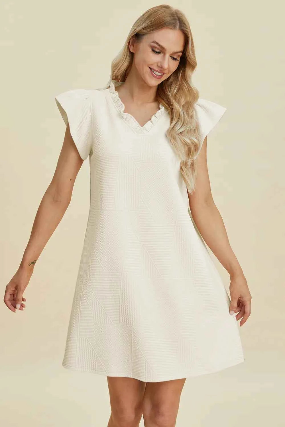 Double Take Full Size Ruffled V-Neck Cap Sleeve Dress 2c3a4561-2479-4e98-a5f9-dfebe7d6c4e1-Max