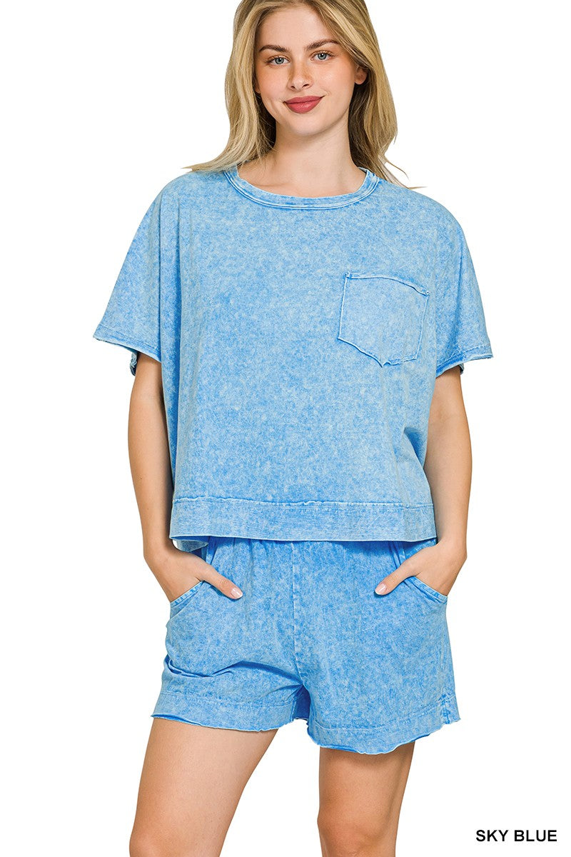 Zenana Halo Snow Washed Boxy Top & Shorts Set SKY BLUE 2c3cbf0dbe56447a832a2427f3bb5a8b-Max