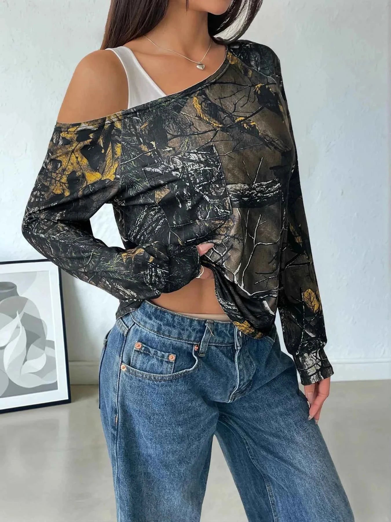 Asymmetrical Neck Printed Long Sleeve Top 2c425559a69b43578f42acf8a62cf399-Max-Origin