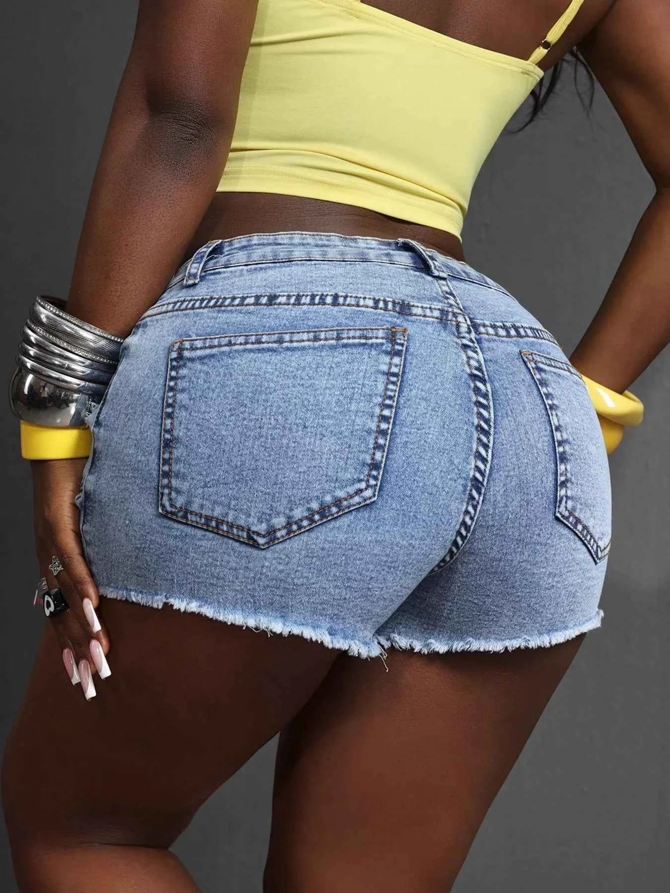 Distressed Denim Shorts with Pockets