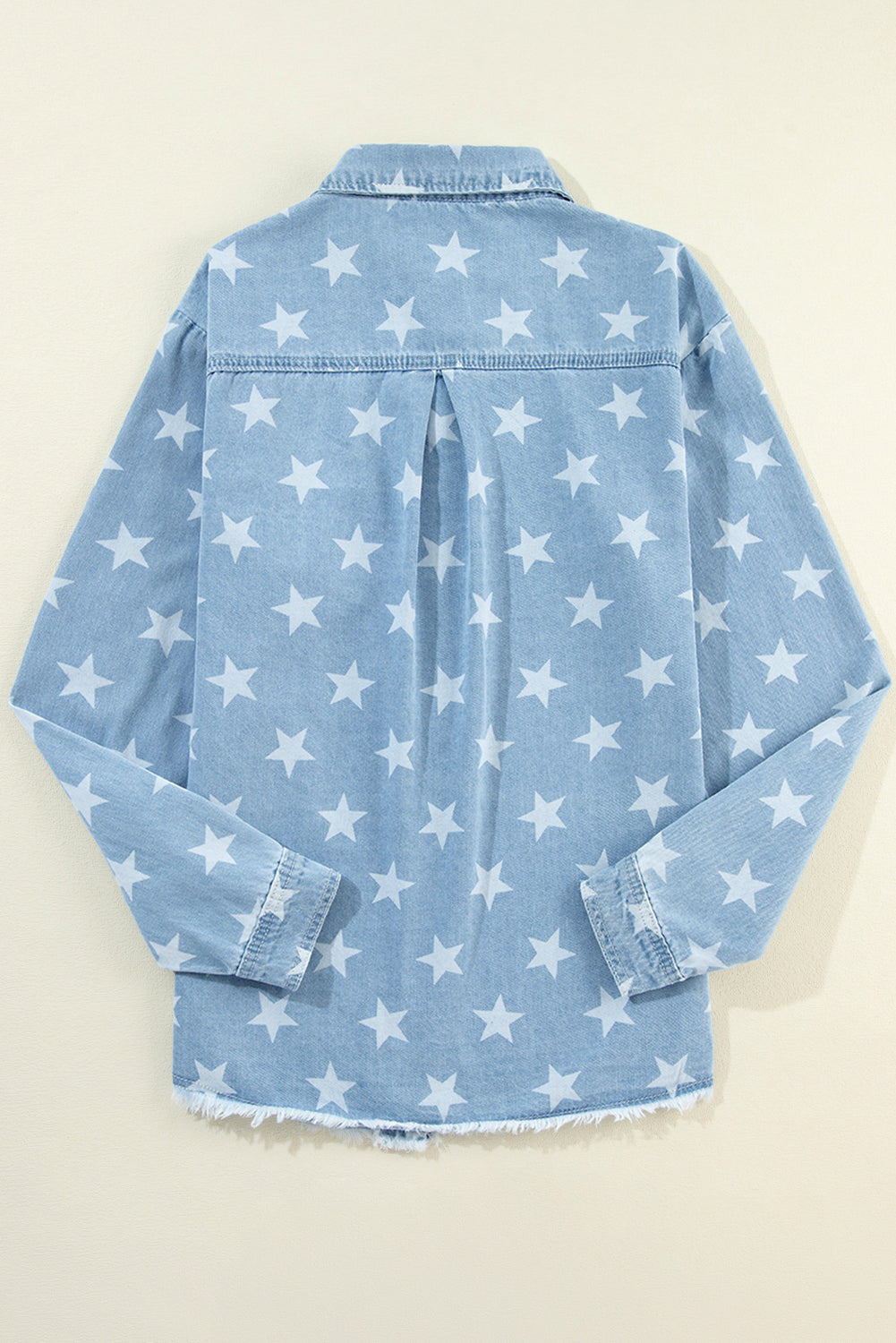 Raw Hem Star Collared Neck Denim Top