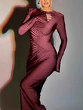 Ruched Long Sleeve Bodycon Maxi Dress Reddish Brown 2c5a2039-ce3c-441d-8a9d-60019ab3370d-Max-Origin
