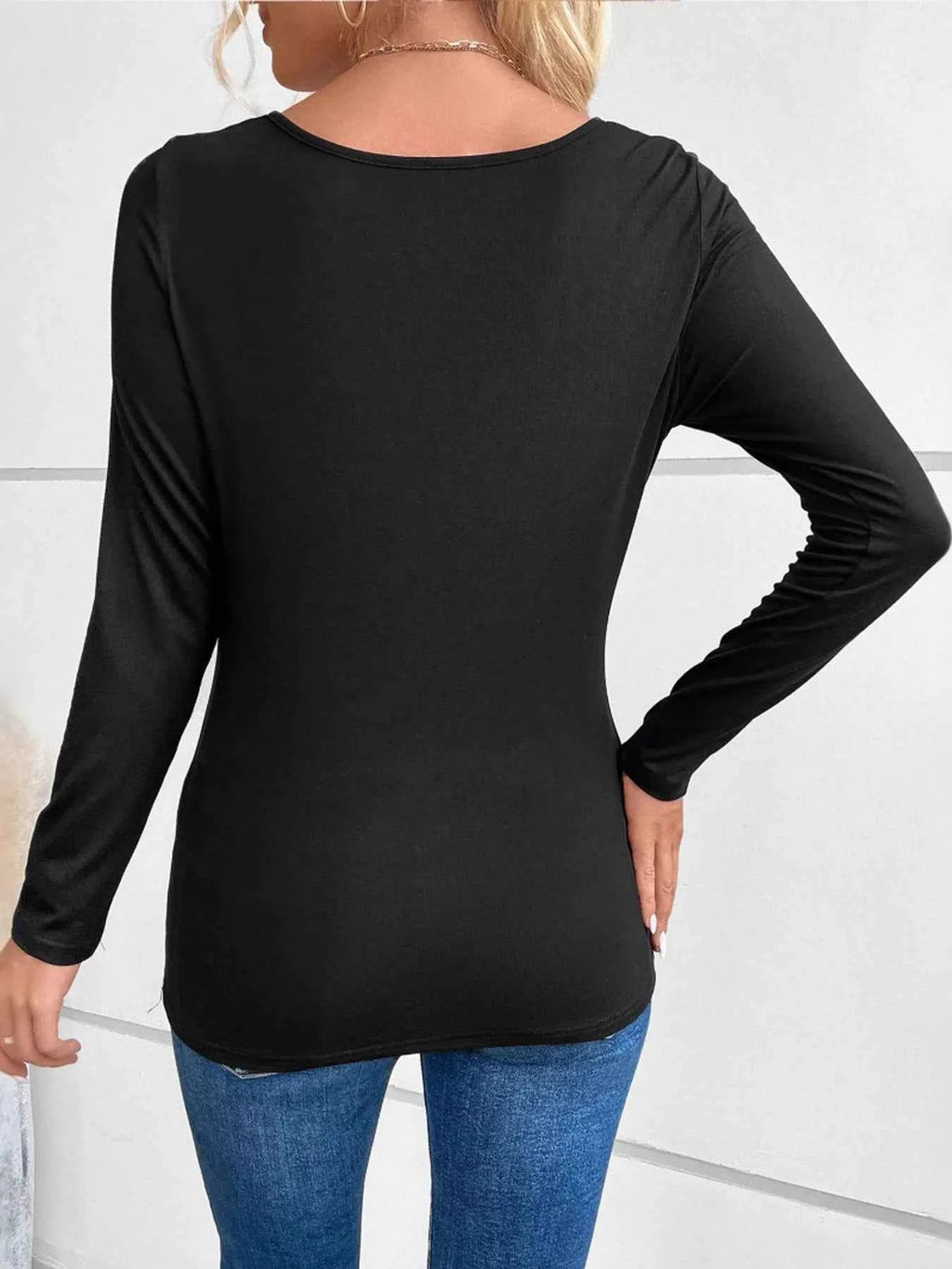 Rhinestone Ruched Long Sleeve T-Shirt 2c64378718204da69e4a398cd5d6c7db-Max-Origin