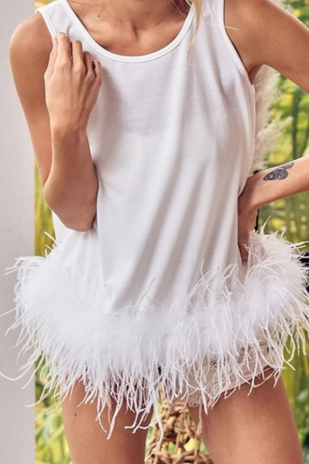 BiBi French Terry Faux Feather Bottom Back Tied Top 2c6ef629-edd2-4a6a-8846-035c78cc03e2-Max-Origin