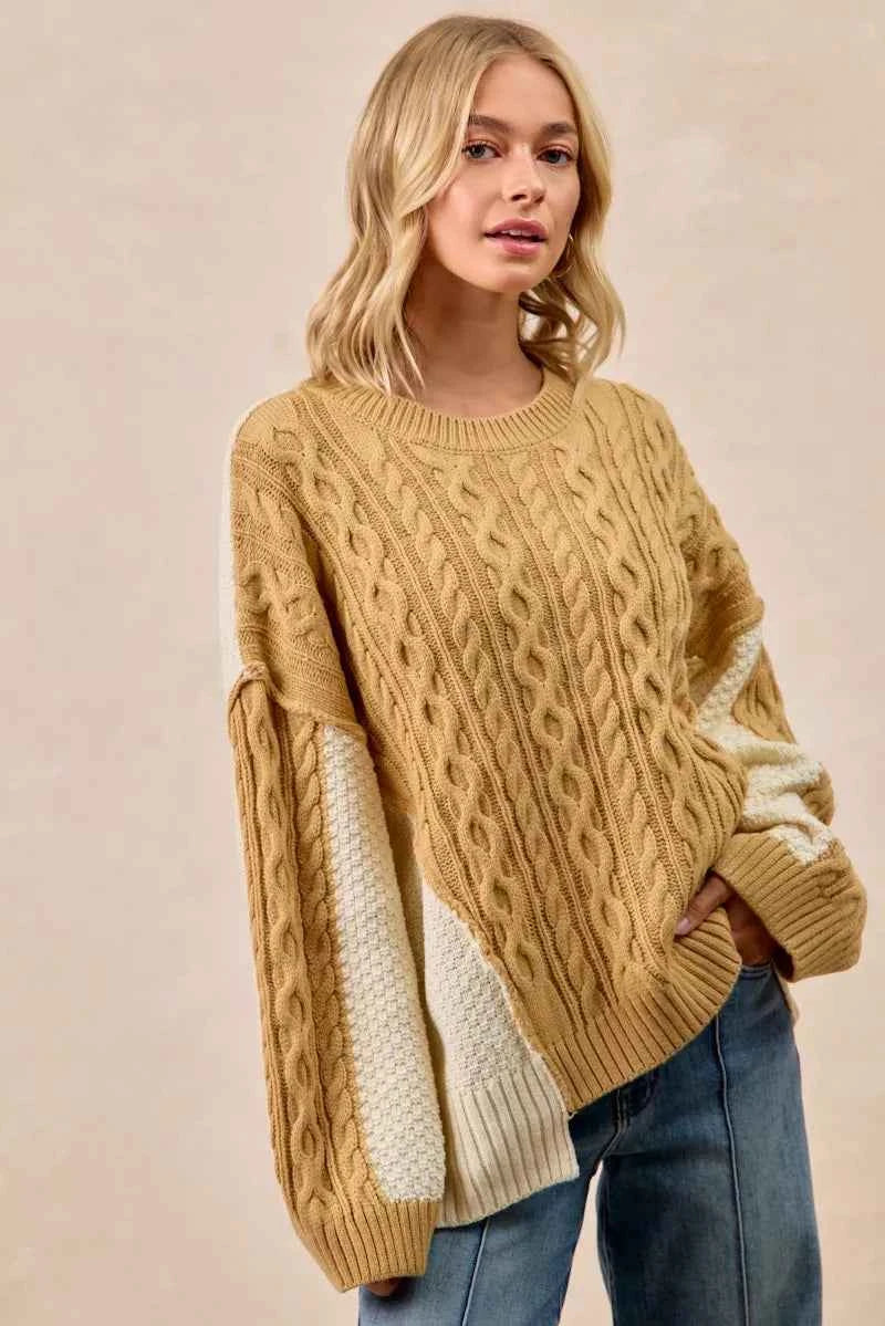BiBi Cable Knit With Hacci Combo Sweater With Uneven Hem Detail 2c6ffa7518e64a0db44a744af085669e-Max-Origin