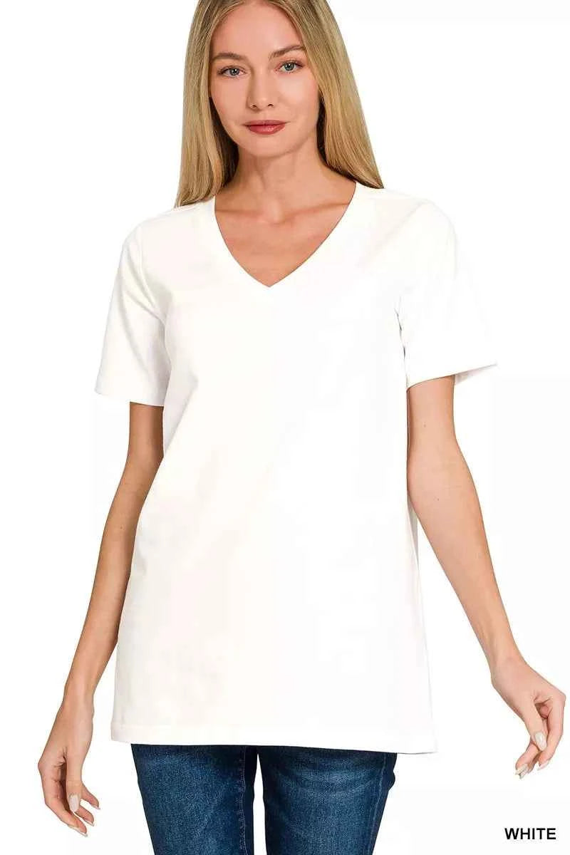 Zenana V-Neck Short Sleeve T-Shirt WHITE 2c716a047ba74445a51f72cd65d3ba42-Max-Origin