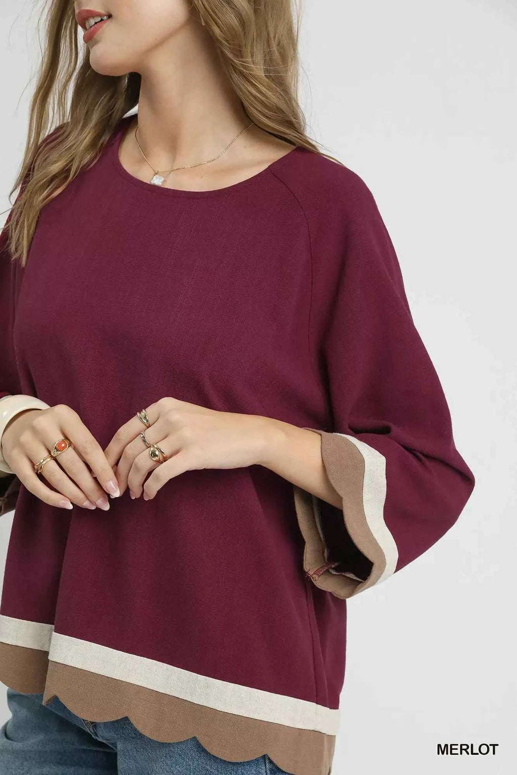 Umgee Scalloped Hem Color Block Top 2c7ba389-c769-4dbf-8400-7295029a4c73-Max-Origin