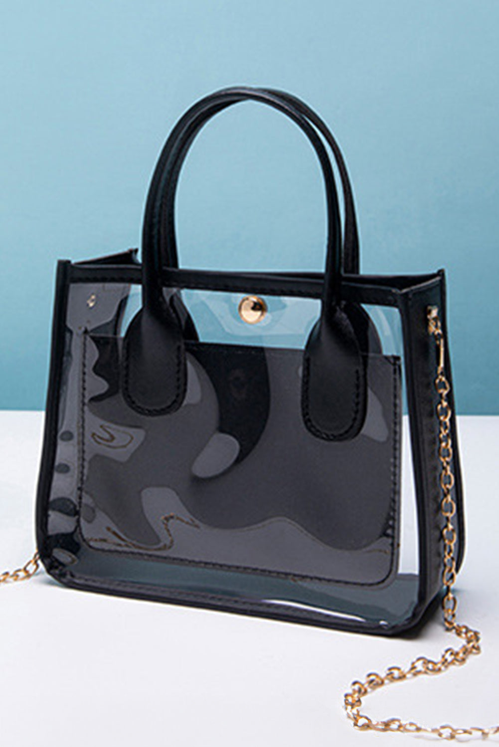 Black PVC PU Leather Chain Strap Clear Shoulder Bag Black ONE SIZE PVC 2c8dc168ba8a0d6e