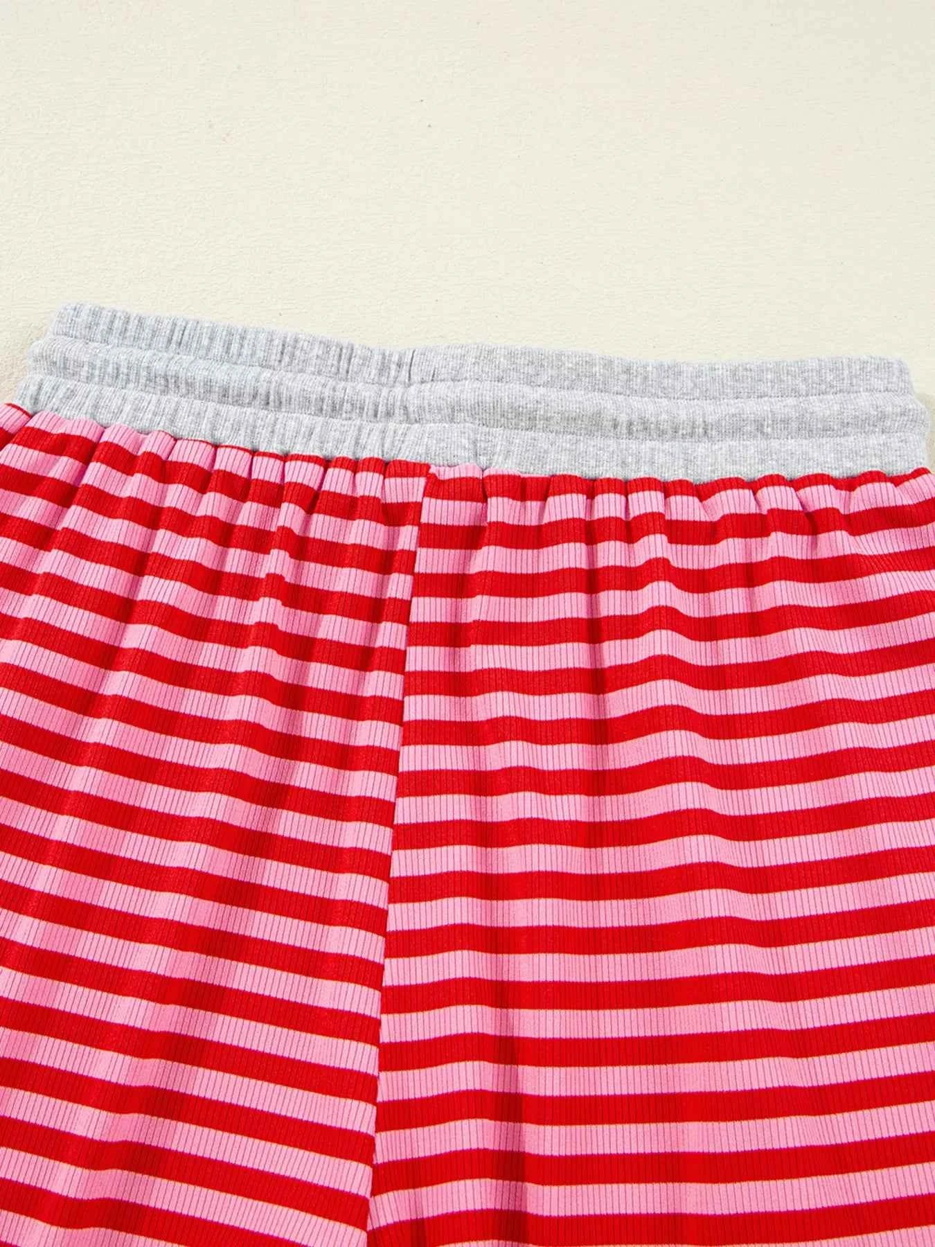 Stripe Drop Shoulder Baggy Top and Shorts Casual Set