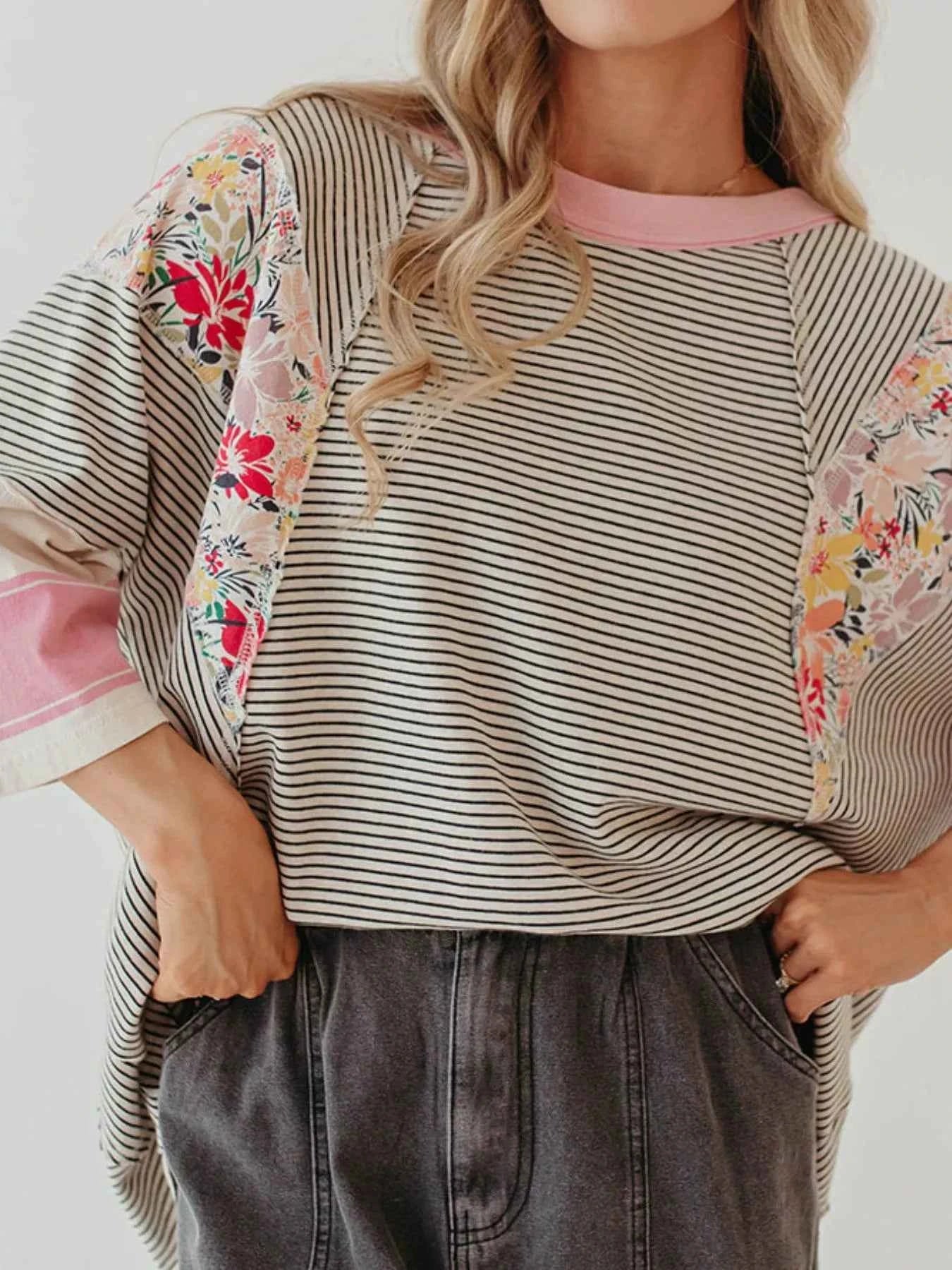 Striped Floral Long Sleeve T-Shirt Pink 2ca2737d-929e-4a05-aa5d-c828e1aeb4e3-Max-Origin