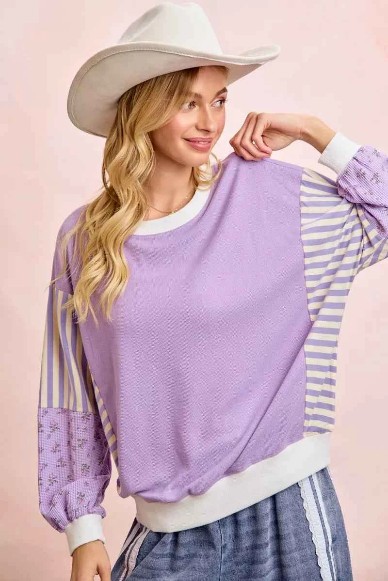 BiBi Mix and Match Sweatshirt with Floral Sleeve Striped 2ca2ff546cce4911b34cecf934cd1ed3-Max-Origin