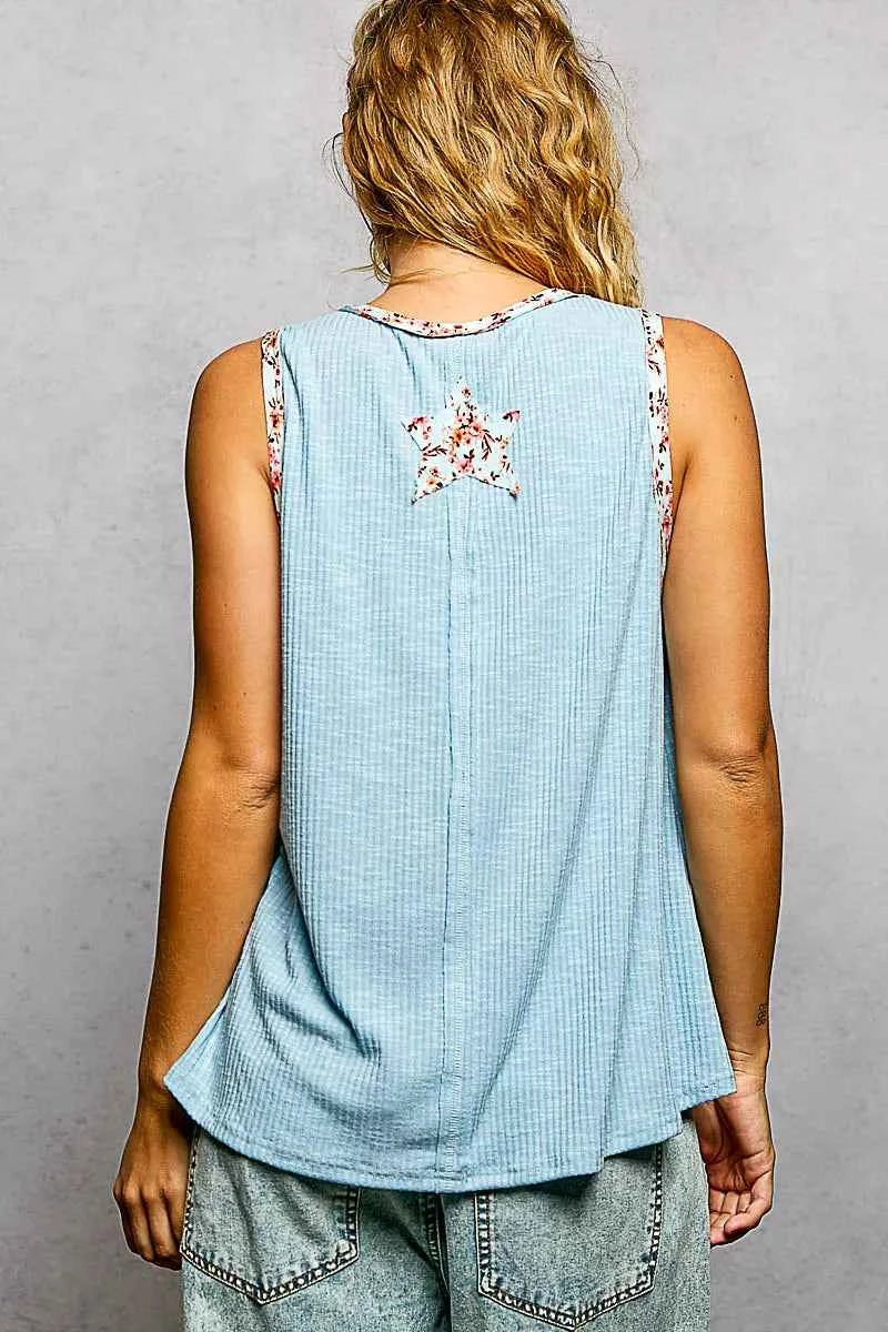 POL Washed Ribbed V-Neck Tank with Floral Print Star Patch 2caae48e-85a8-4549-83a5-488e8cf48eab-Max-Origin