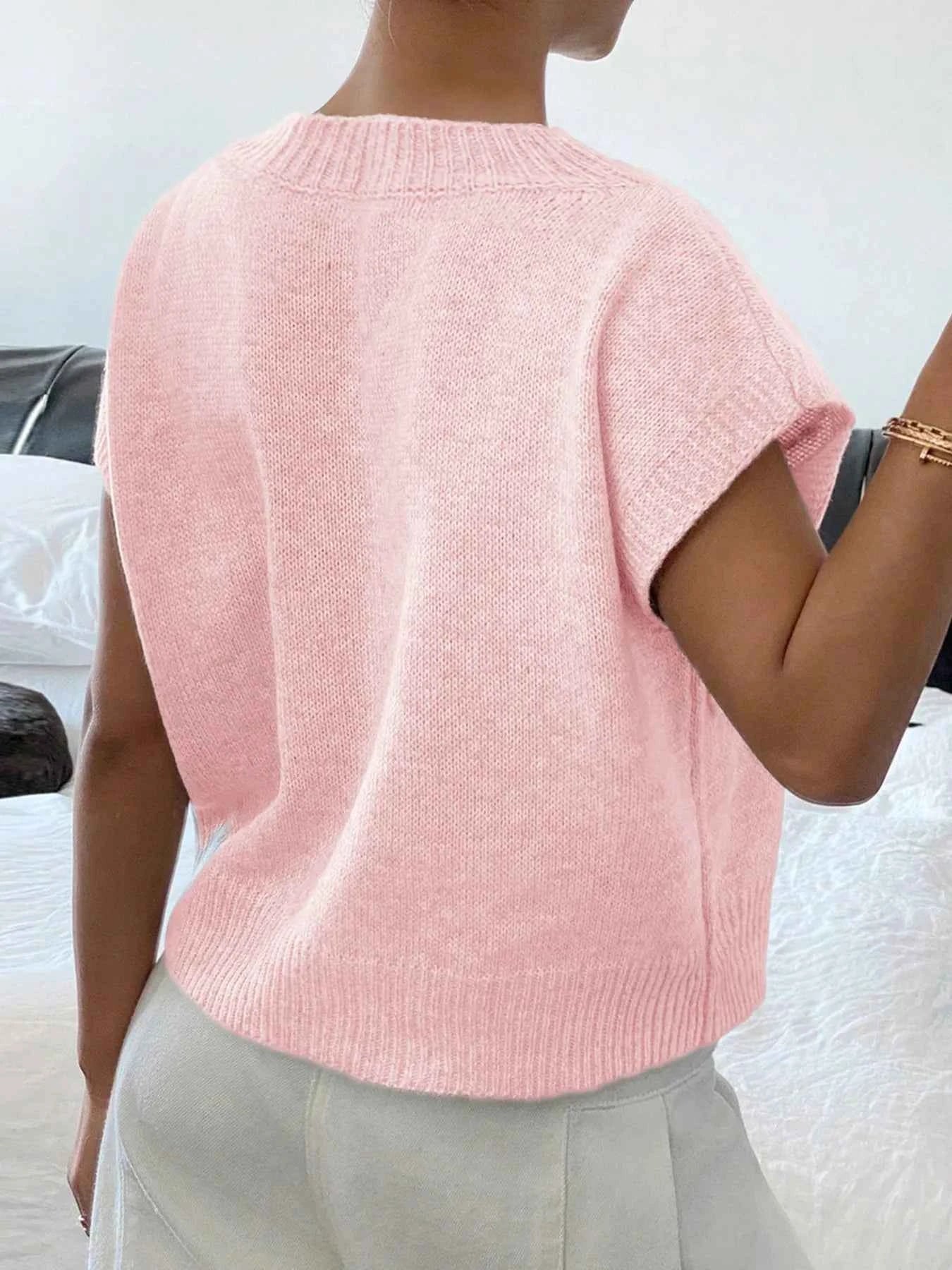 Ribbed Hem V-Neck Short Sleeve Sweater 2cb33e6c0b4c4922a9c768a4807b7e3d-Max-Origin