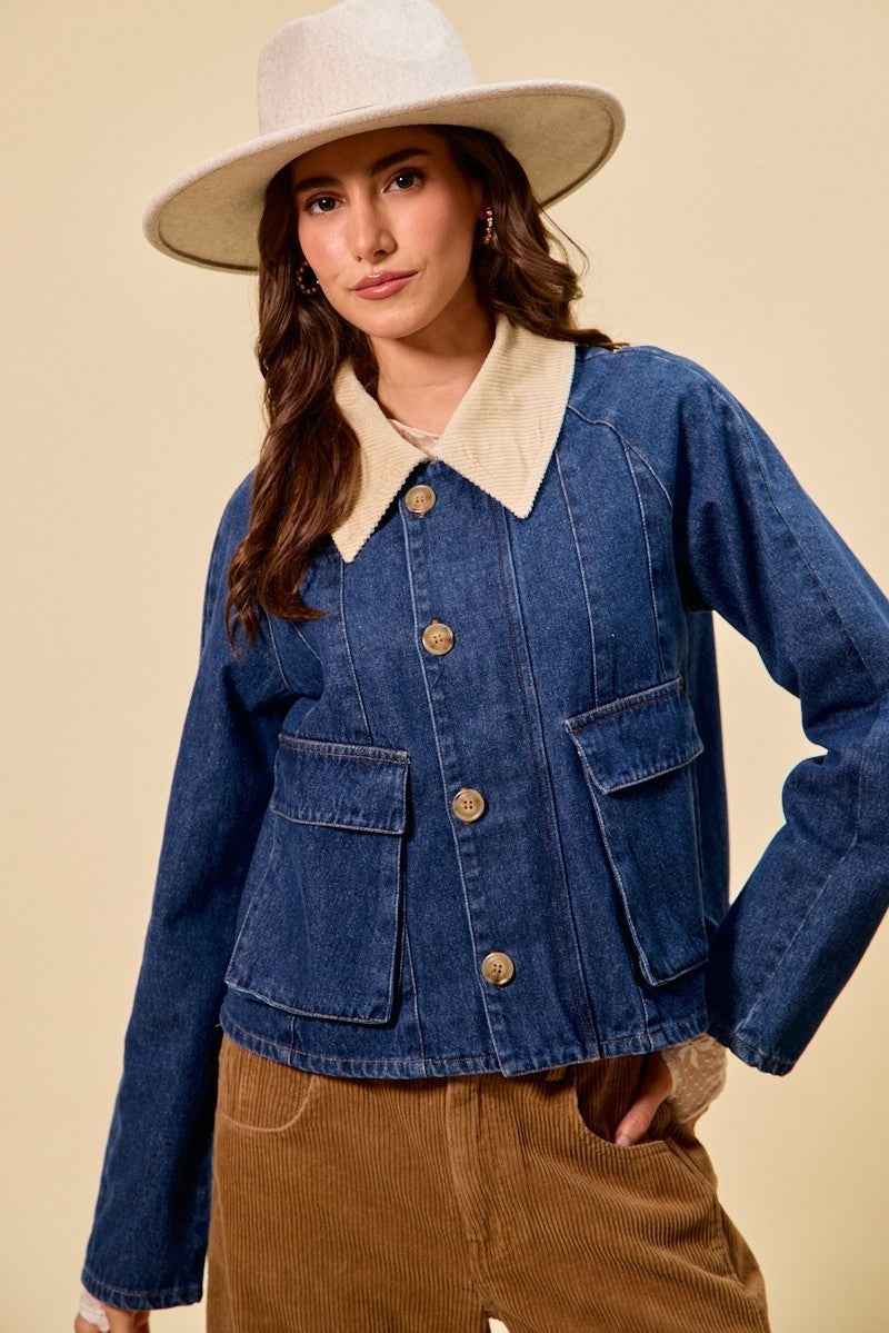 SO ME Zip Up And Buttoned Denim Jacket 2cb7b7049b2544d3a25e58dbd896303d-Max