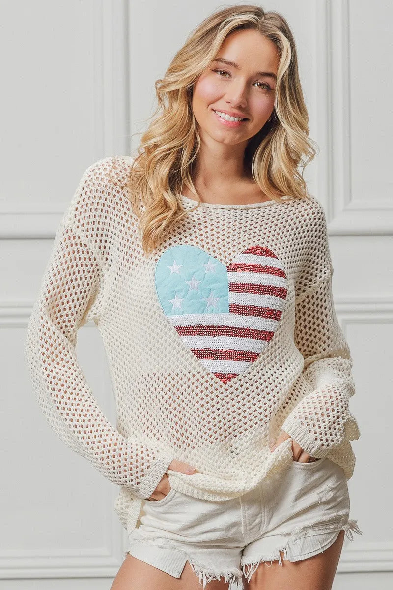 BiBi Sequin American Flag Heart Knit Up OFF WHITE 2cb94cd63aee40f6b1b48d7c73556331-Max-Origin