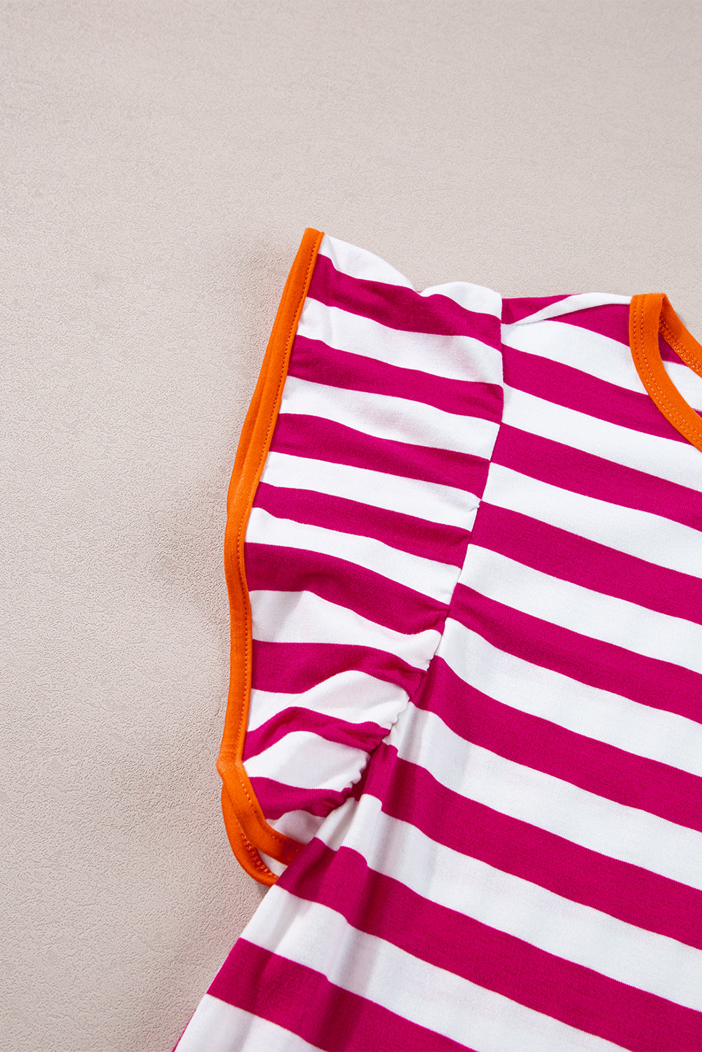 Rose Red Ruffle Sleeve Contrast Trim Striped Tee 2cbadb94bbef28eb