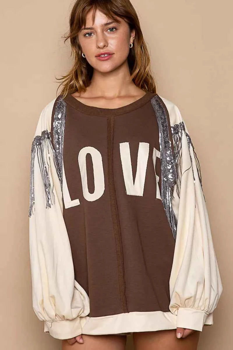 POL Balloon Sleeve French Terry Sweatshirt with Sequin Tassel 2cbc645a-e21b-4d18-9106-50a7fd9f88f5-Max-Origin