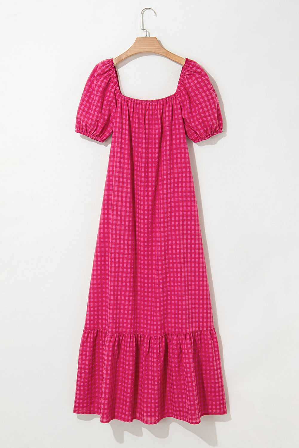 Rose Plaid Square Neck Puff Sleeve Maxi Dress 2cbff256a4a62124