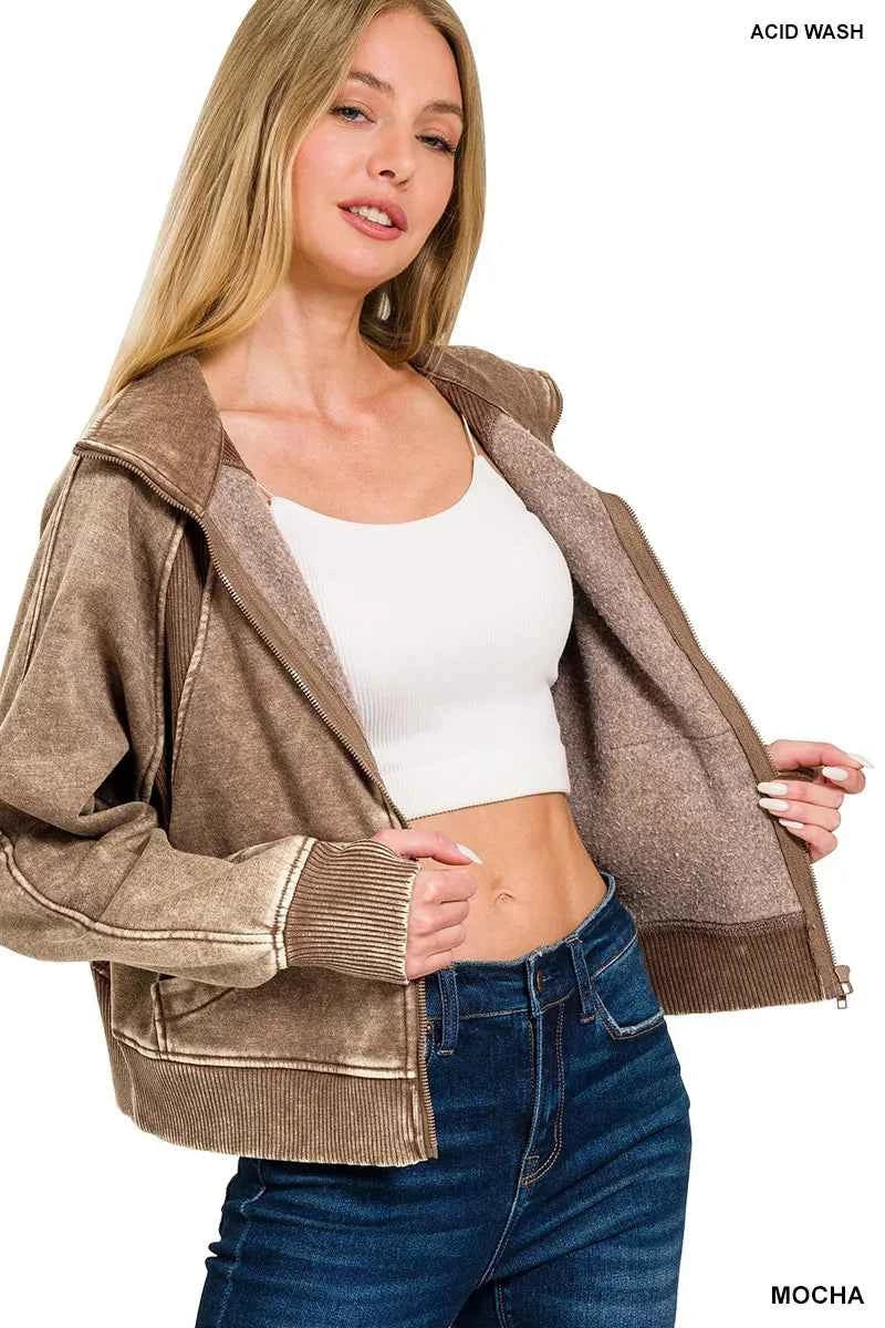 Zenana Acid Wash Zip Up Fleece Jacket 2cc89273-695f-45c8-baa9-2c66c016b97f-Max-Origin