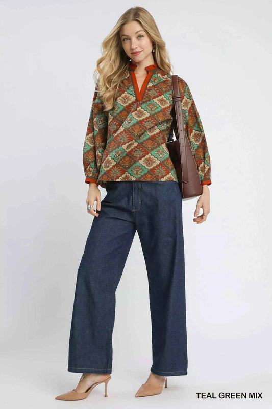 Abstract Print Ruffle Neck Top 2cd8d9cb-8fa4-406e-9c72-d864fb810b63-Max-Origin