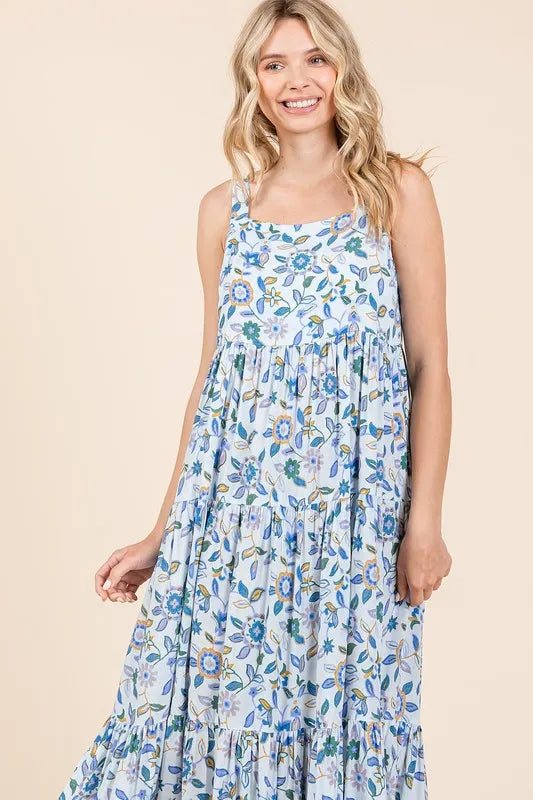 Mittoshop Flower Print Tiered Sleeveless Empire Maxi Dress 2cde730f-9a85-4b29-ae43-a69eba1311ad-Max