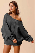SO ME Loose Fit Exposed Seam Slouchy Boucle Sweater CHARCOAL 2ce3aebc72874bd3abe3a297c24ebe8d-Max-Origin