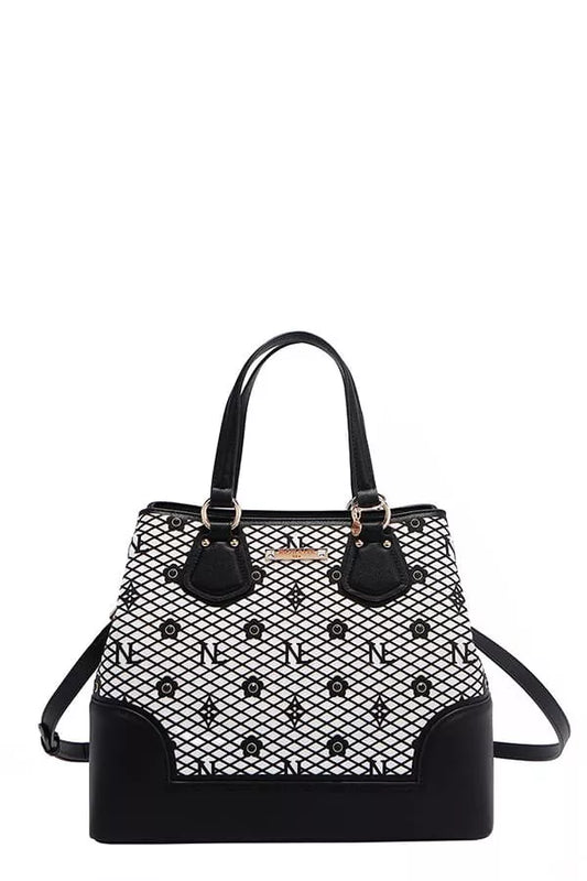 Monogram Pattern Handbag with Rhinestones Decor BLACK OS 2ce3d65faa9f432fb2c201b41b50a4c4-Max-Origin