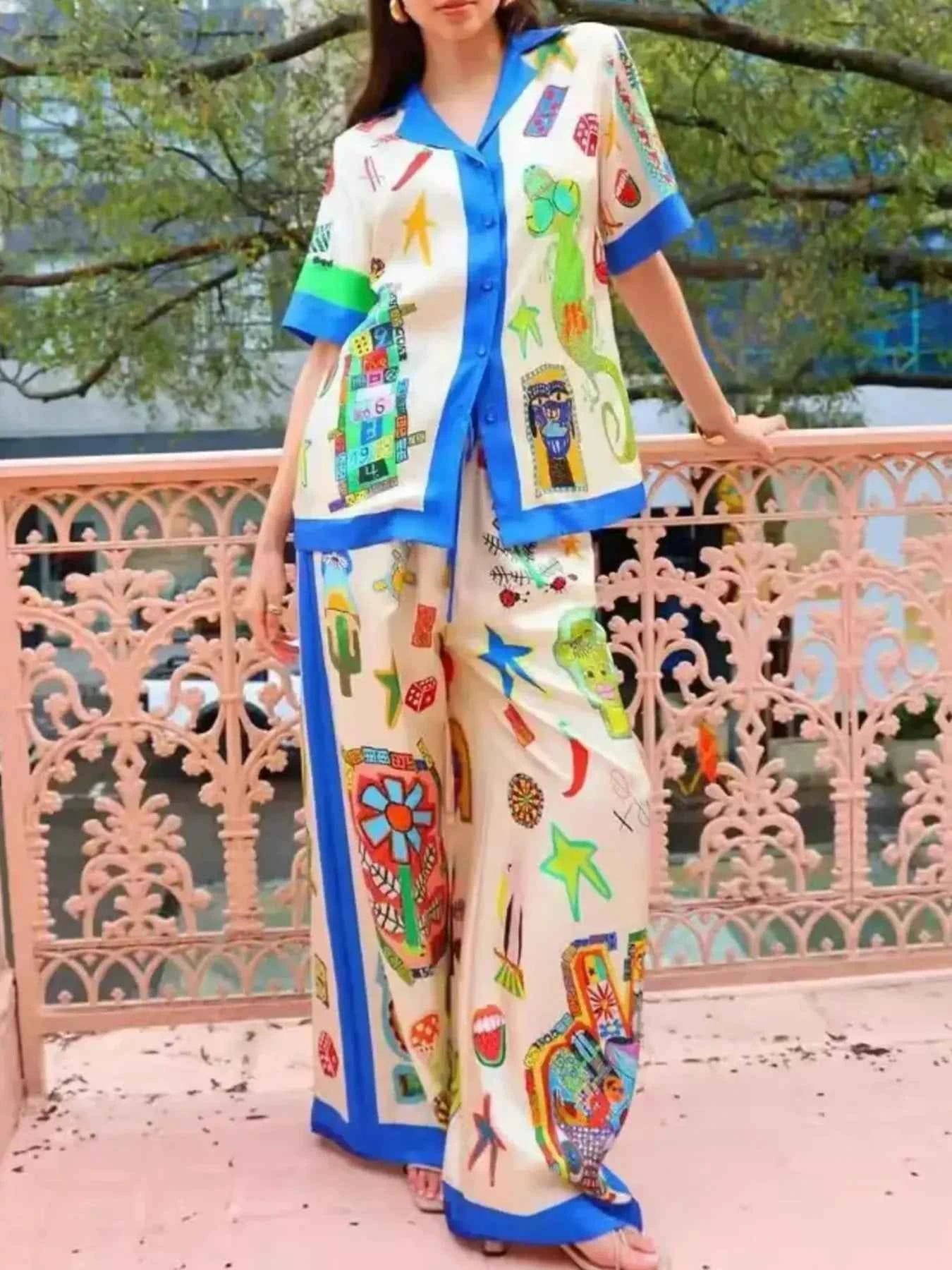 Printed Button Up Shirt and Pants Set Blue 2ce47e69-5fb1-4efb-8589-69ef54b4e8b9-Max-Origin