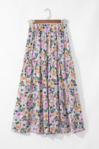 Sky Blue Bohemian Floral Print Tiered Maxi Skirt with Split 2cec47a75ce24f31