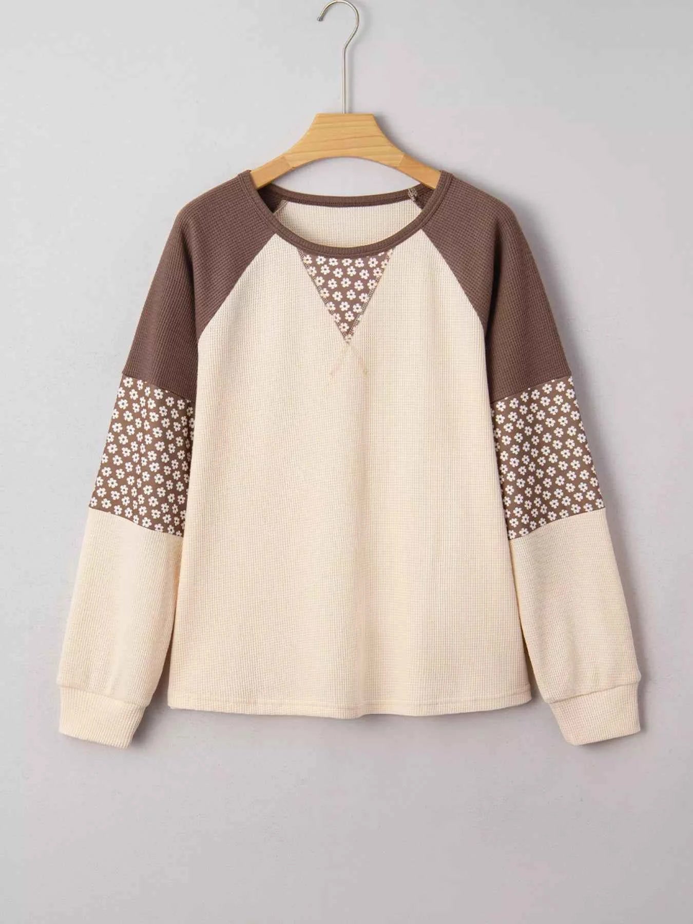 Floral Print Patchwork Color Block Long Sleeve Top 2cff6988bc874fdb9dc3bd0fa16b1802-Max-Origin