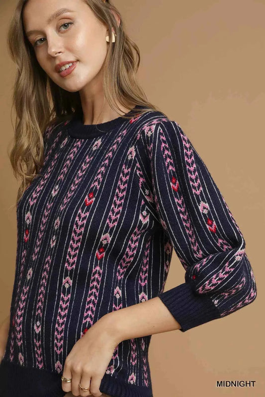 Jacquard Knit Puff Sleeve Sweater 2d002669-74b4-44f7-b003-fede61c74103-Max-Origin
