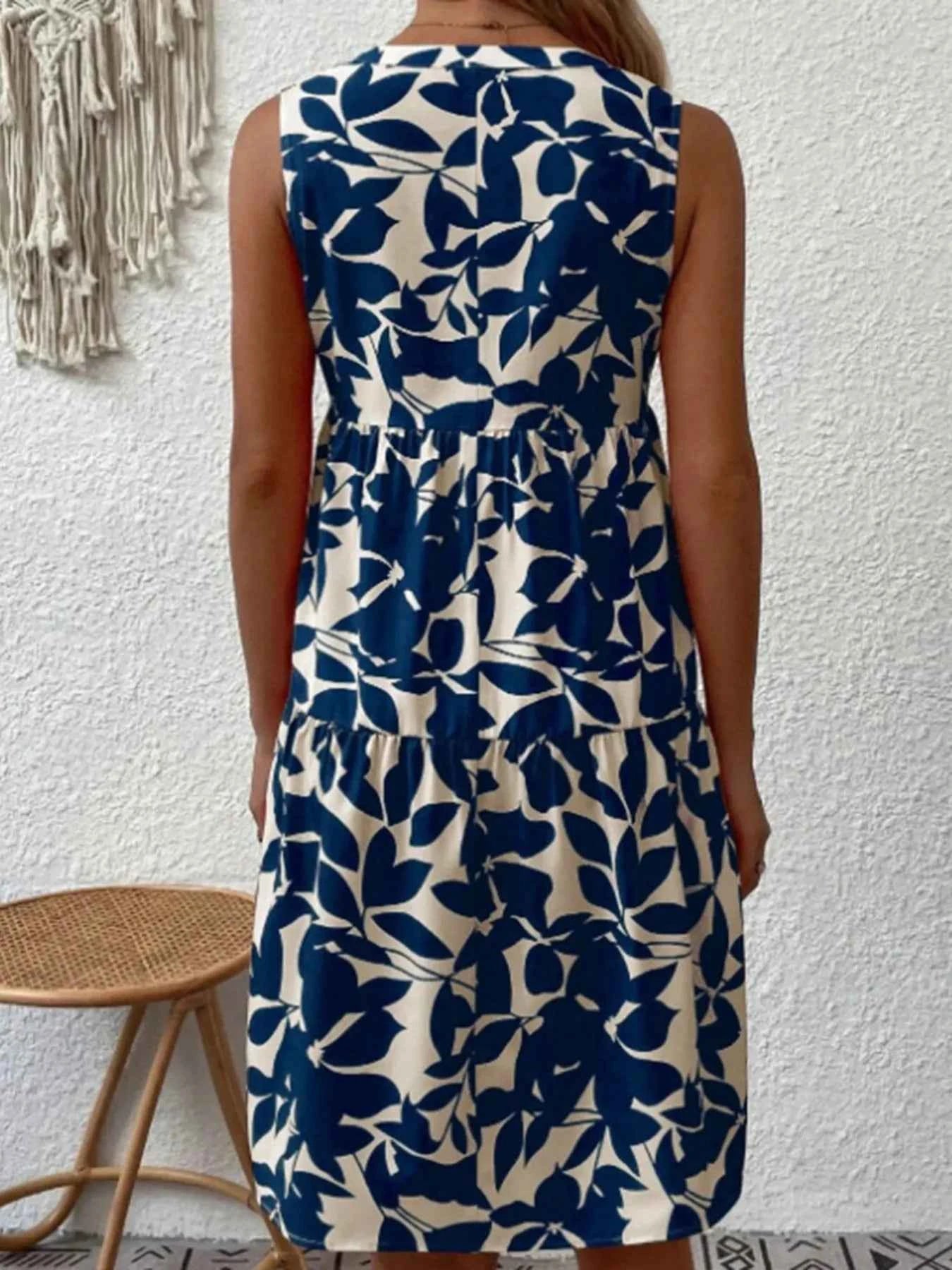 Printed V-Neck Sleeveless Mini Dress 2d025c8488d0442d82bfe37c9faacd44-Max-Origin