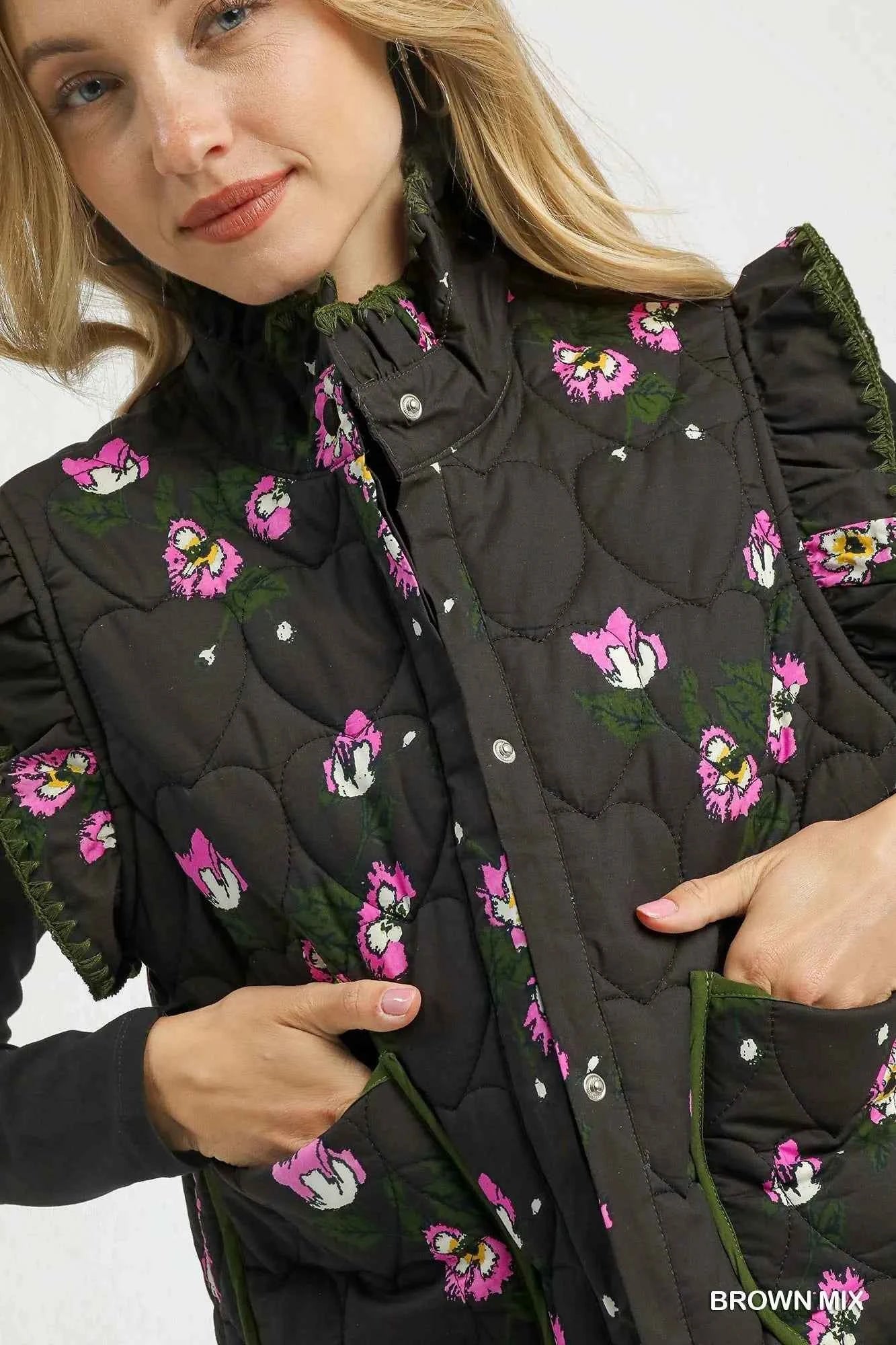 Umgee Ruffled Quilted Floral Snap Down Vest 2d053506-b788-4bd5-ad4a-40019357e364-Max-Origin