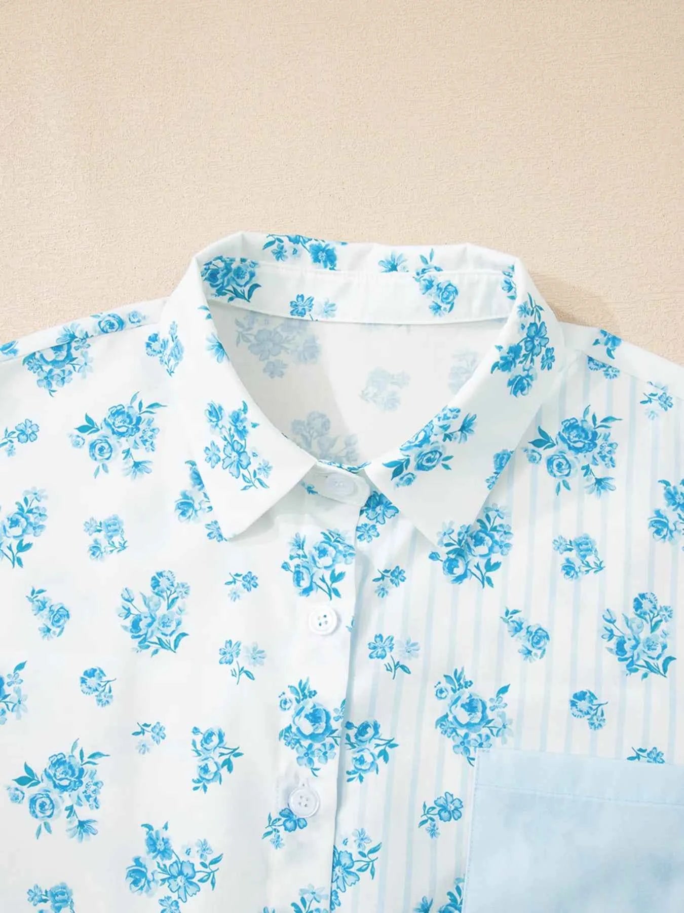 Floral Print Contrast Patched Pocket Shirt and Shorts Set 2d06dea45772408e88157756677d0465-Max-Origin