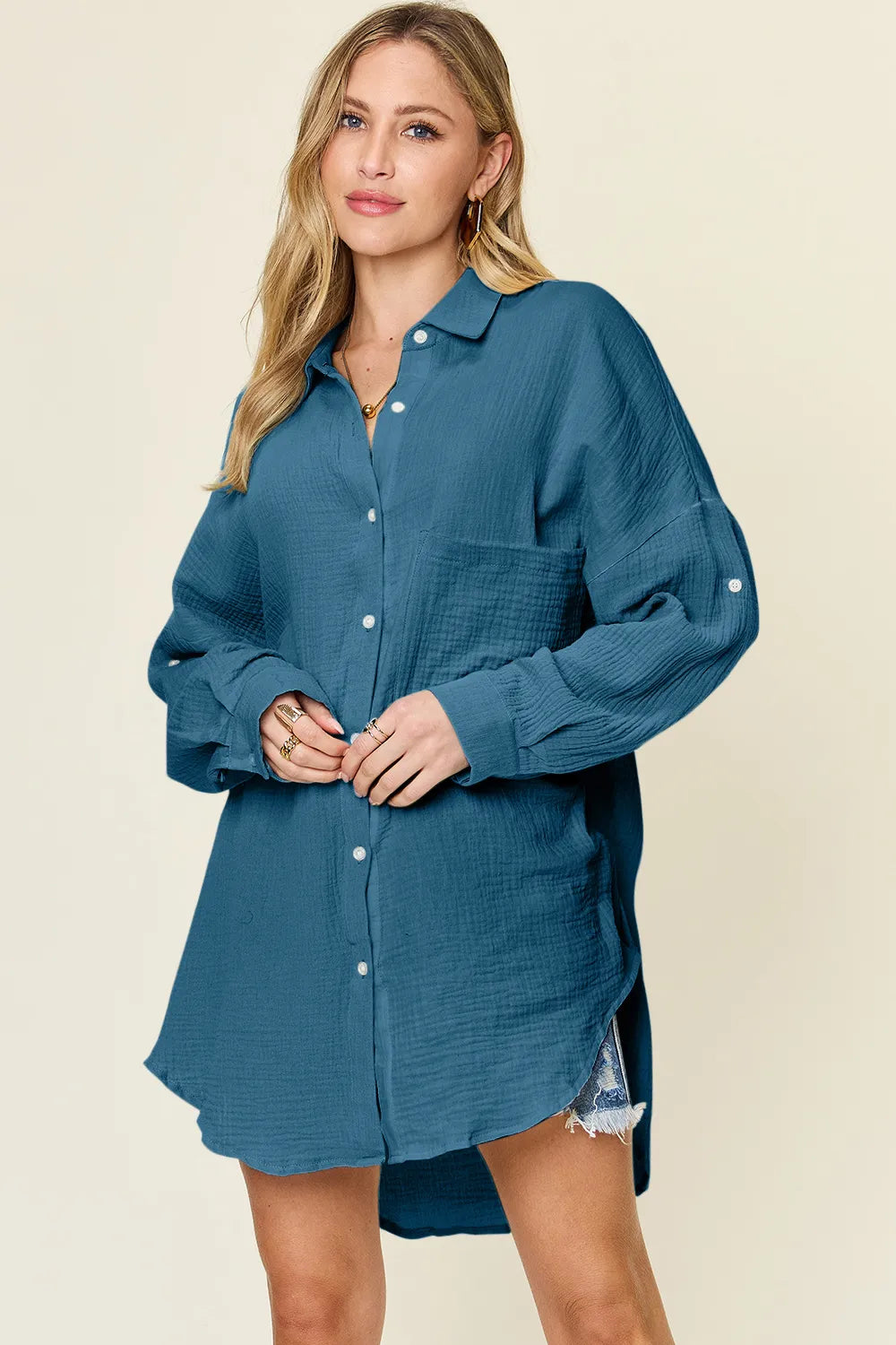 Double Take Full Size Pocketed Texture Button Up Shirt Dark Blue 2d084522-10ec-4fb7-9d64-2de6ace68b90-Max