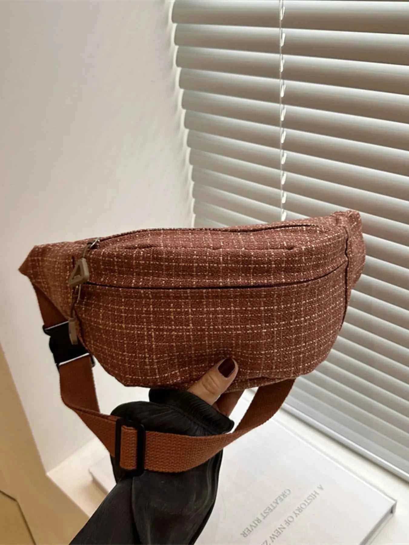Plaid Pattern Crossbody Bag Brown One Size 2d0ff371078040d3990f52ab330985ad-Max-Origin