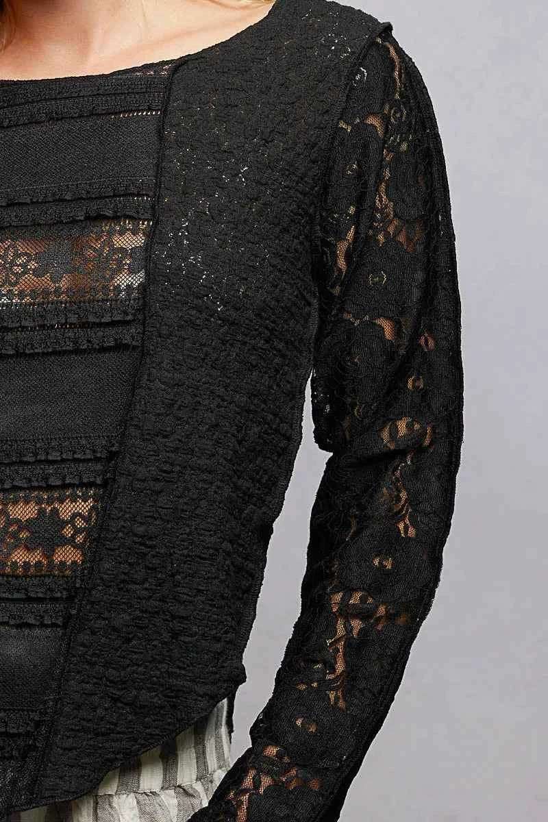 POL Round Neck Long Sleeve Exposed Seam Top with Lace Detail 2d1809b5-6f7b-44c7-9651-645c788cb841-Max-Origin