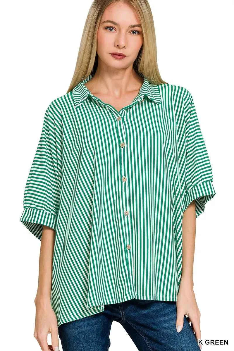 Zenana Oversized Stripe Button Down Shirt K GREEN 2d1dcefb6dac458894dd1d4aa23c4e49-Max-Origin