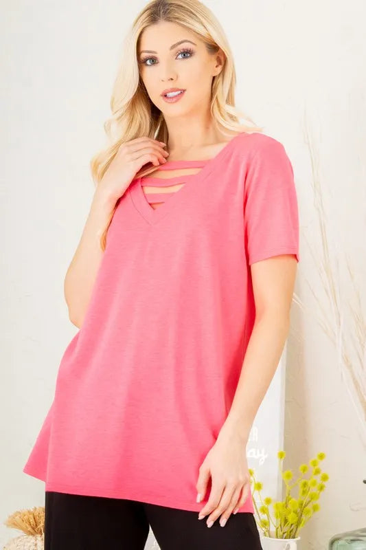Heimish Full Size V-Neck Short Sleeve T-Shirt with Bar Detail Plus Size 2d219049-a0e3-49f9-b45d-7ab4a2ccdb74-Max