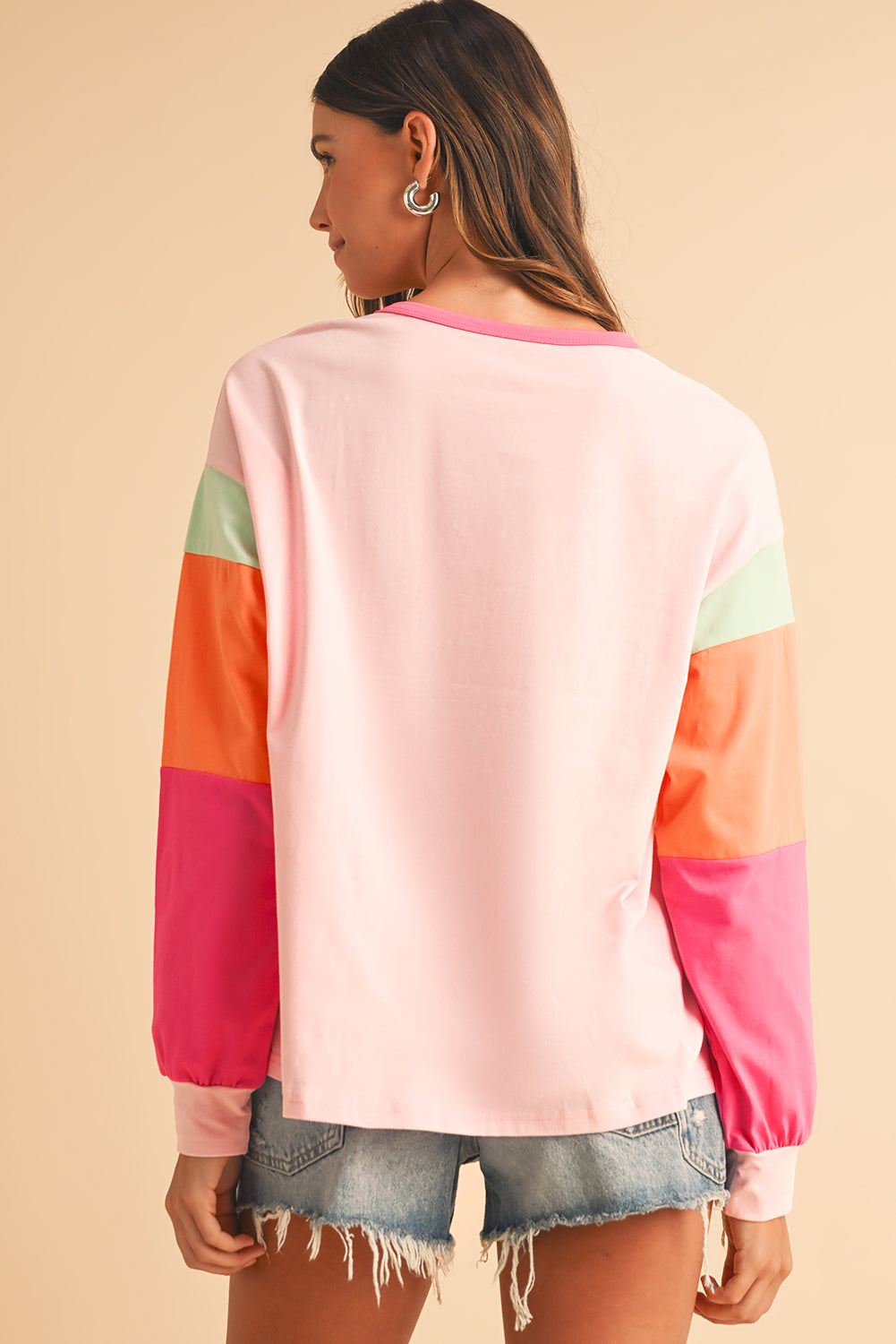 Green Color Block Sleeve Loose Fit Top 2d21d88fbc233386