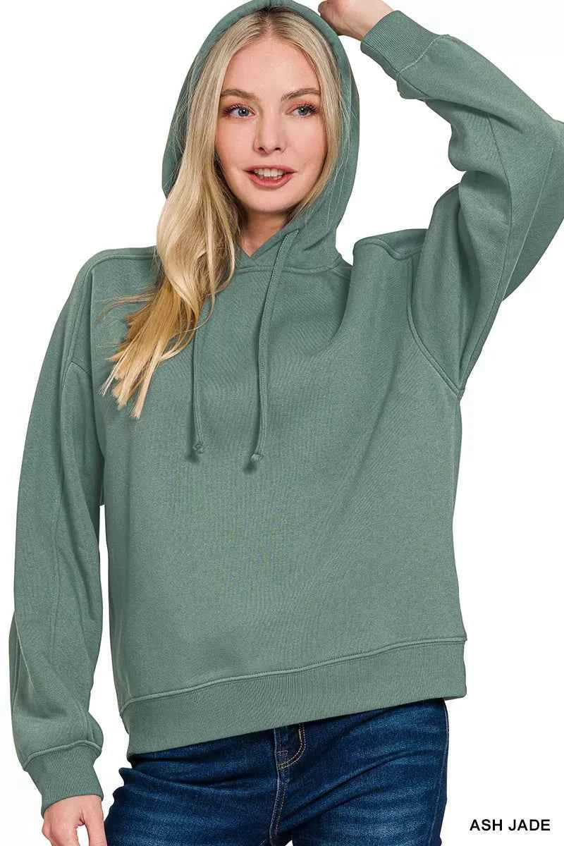 Zenana Drawstring Relaxed Fit Fleece Hoodie
