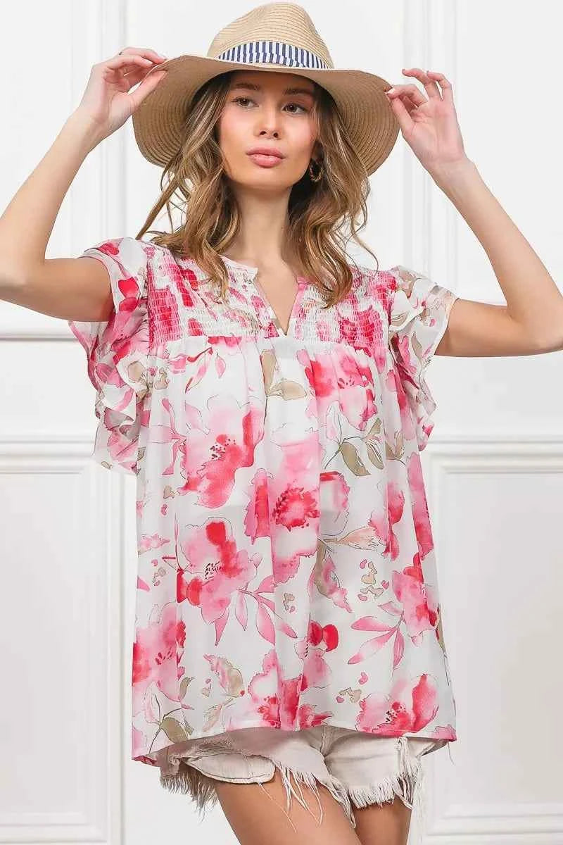 BiBi Floral Print Flutter Sheer Top 2d306502689e4624bc57b3813ccb3ec5-Max-Origin