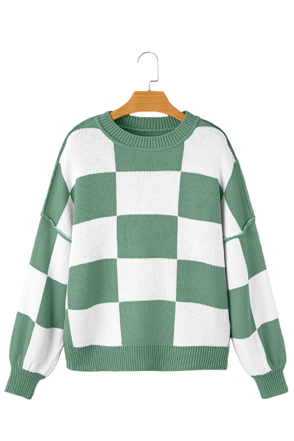 Orange & White Plaid Exposed Seam Bishop Sleeve Sweater 2d3a14166e049ea2