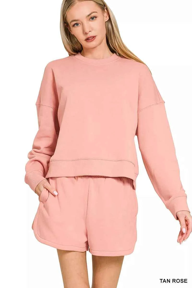 Zenana Fleece Long Sleeve Sweatshirts and Shorts Set ROSE TAN 2d43deffce0b41fca2a243dc824641fb-Max-Origin