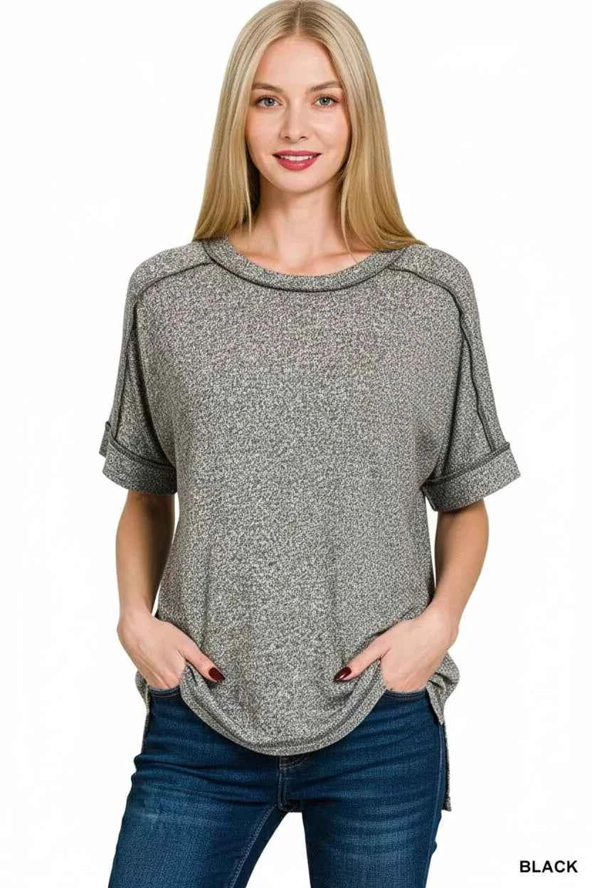 Zenana Full Size Soft Melange Hacci Short Sleeve Hi-low Tee Plus Size BLACK 2d4470d5-e682-4d12-9953-719d1a477358-Max-Origin