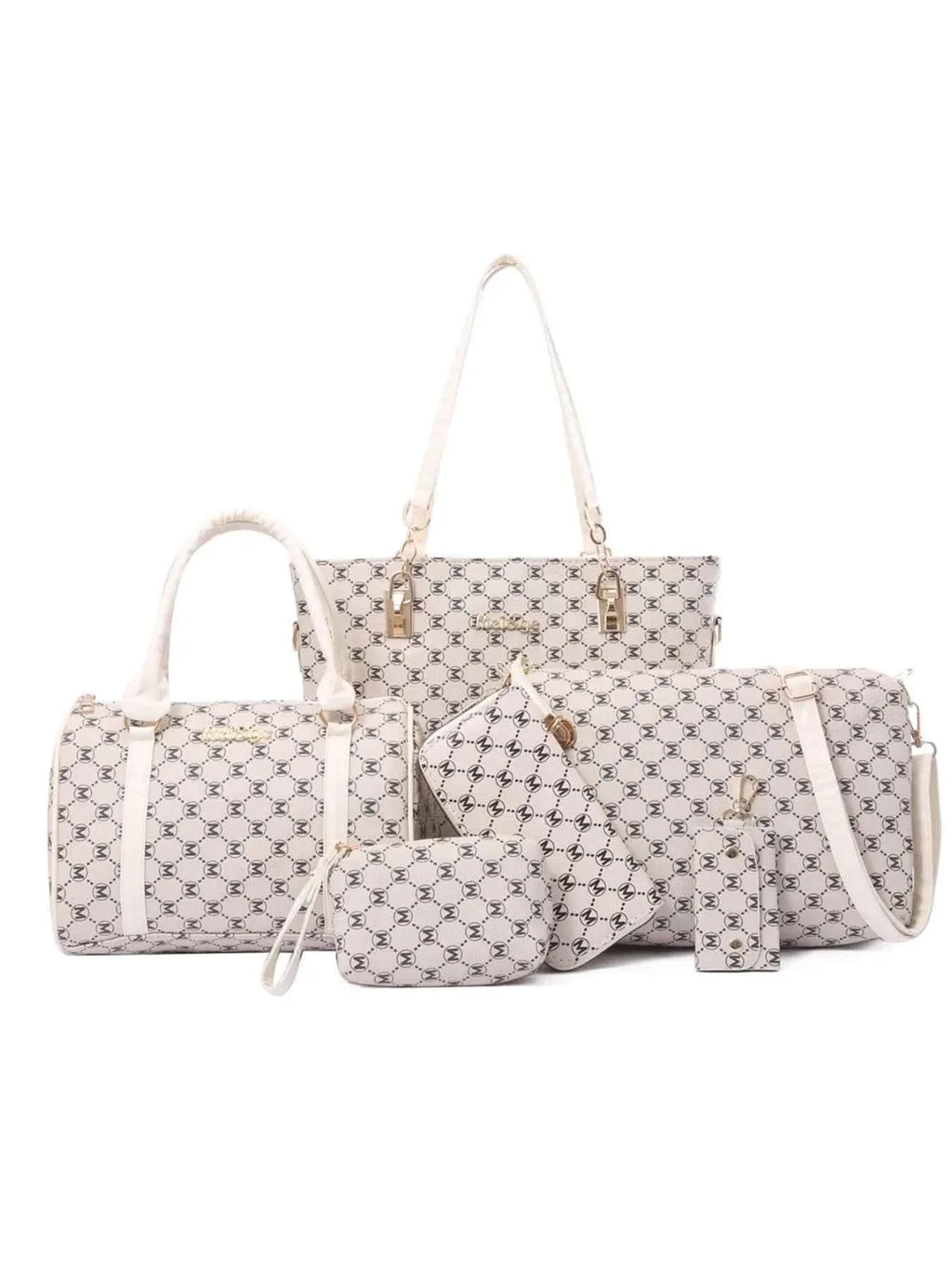 Diamond Pattern 6-Piece Bag Set Beige onesize 2d47f5b7-13f3-4045-82bc-98b9a2d1706c-Max-Origin